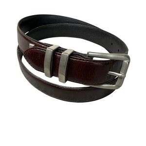 Guess Mens Burgundy Mahogany Genuine Leather Belt Silver Buckle Size 38